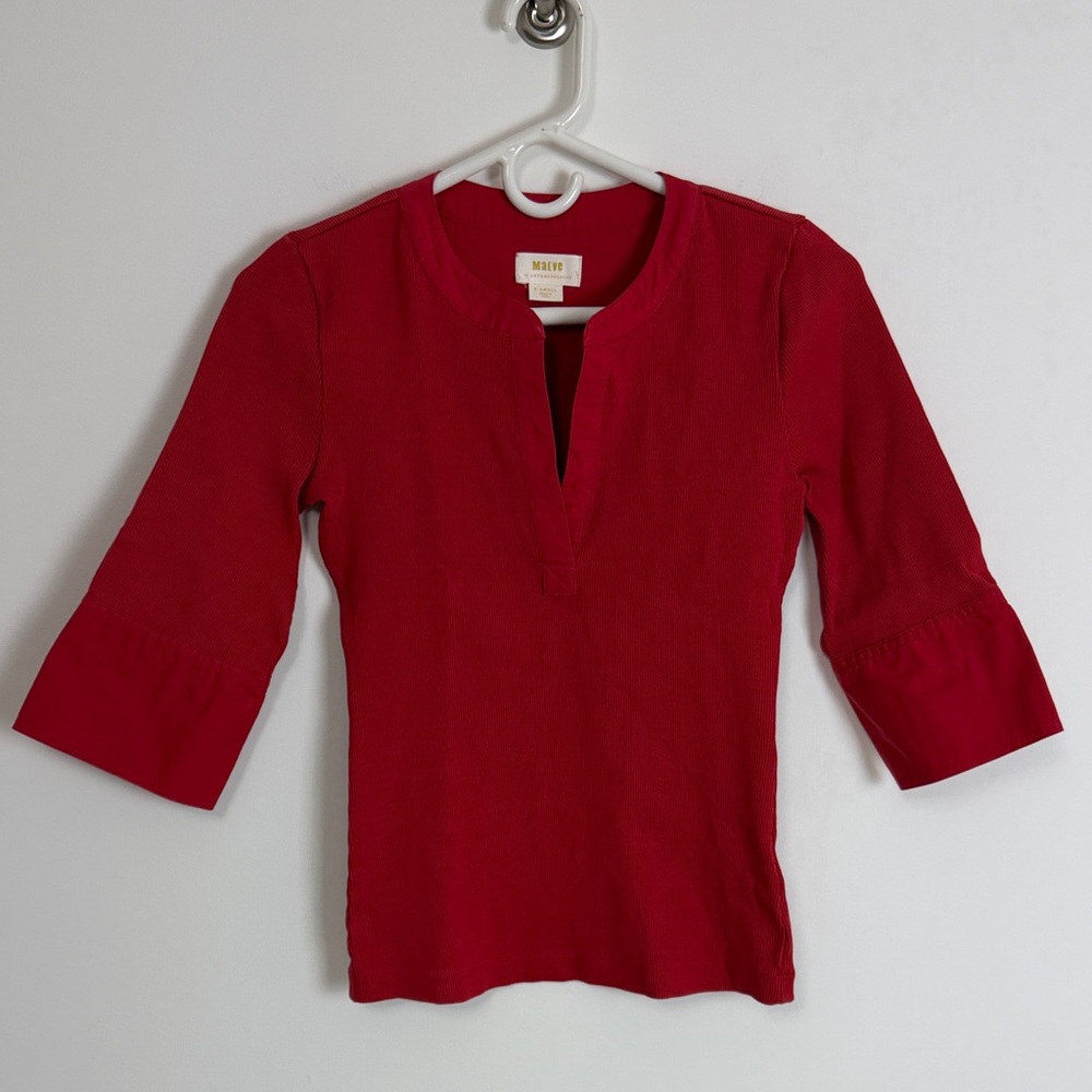Anthropologie Maeve Deep Red Blouse with Quarter Sleeves XS